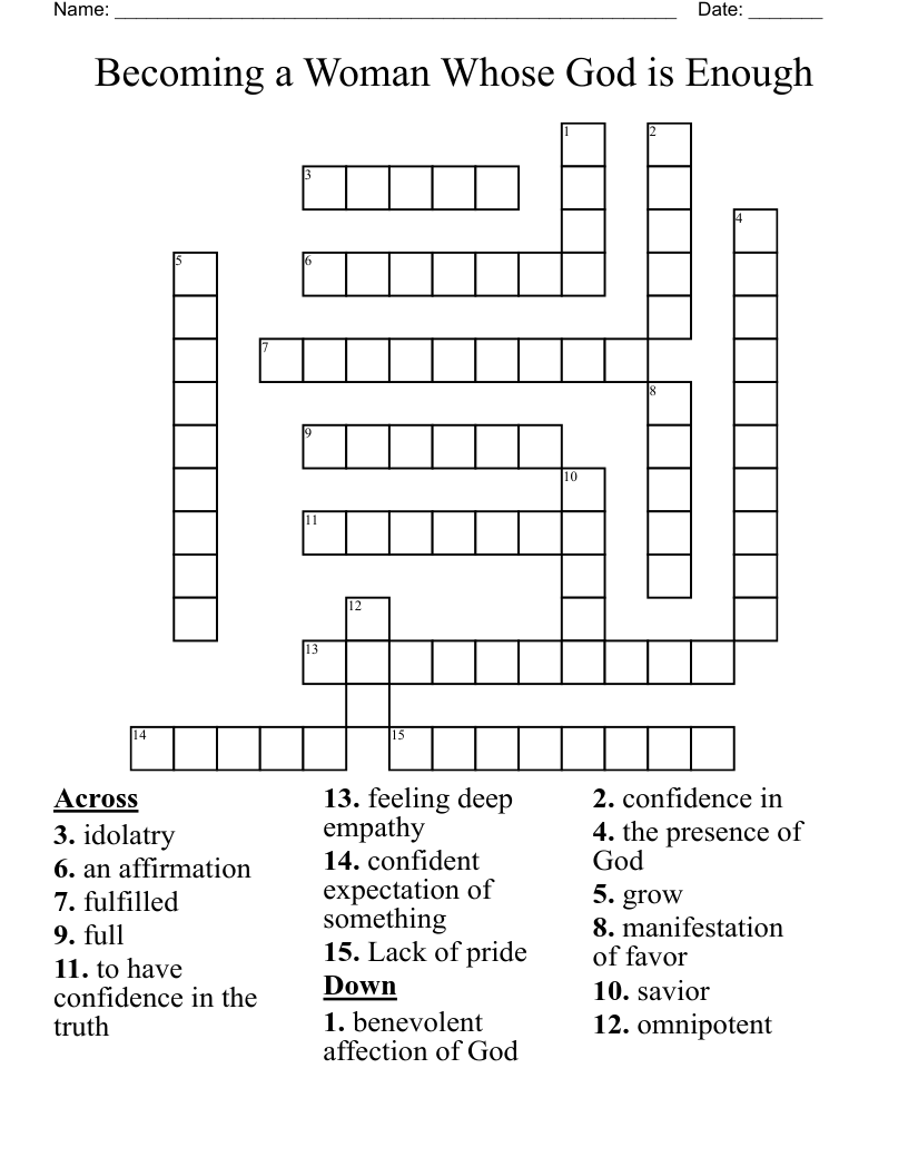 Becoming a Woman Whose God is Enough Crossword