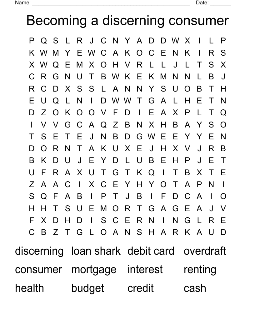 Becoming a discerning consumer Word Search