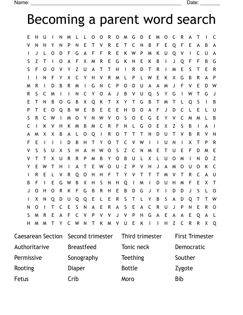 Becoming a parent word search 