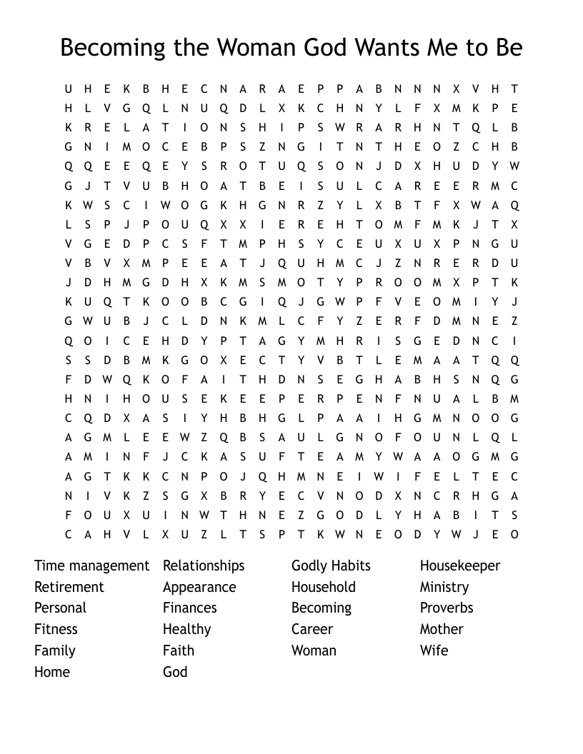 Becoming the Woman God Wants Me to Be Word Search