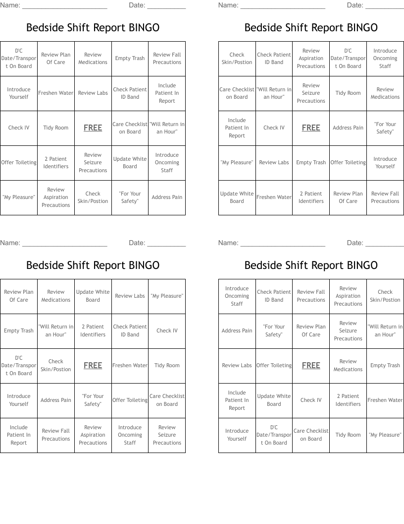 Bedside Shift Report BINGO