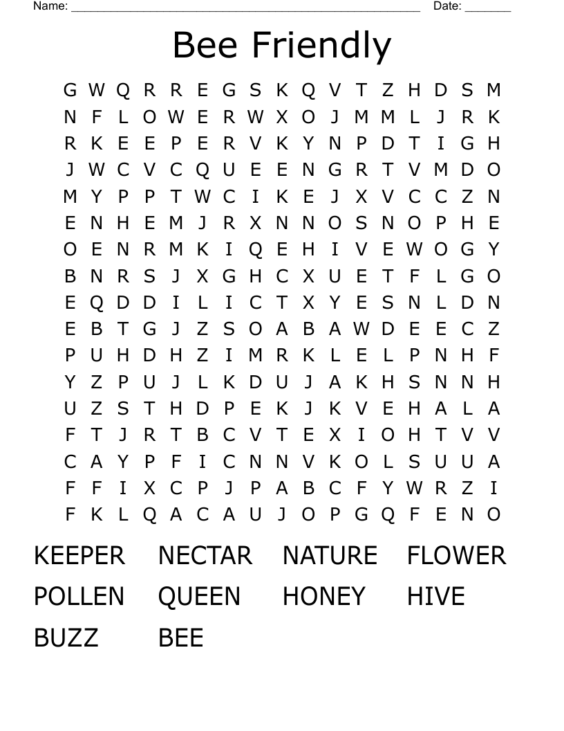 Bee Friendly Word Search