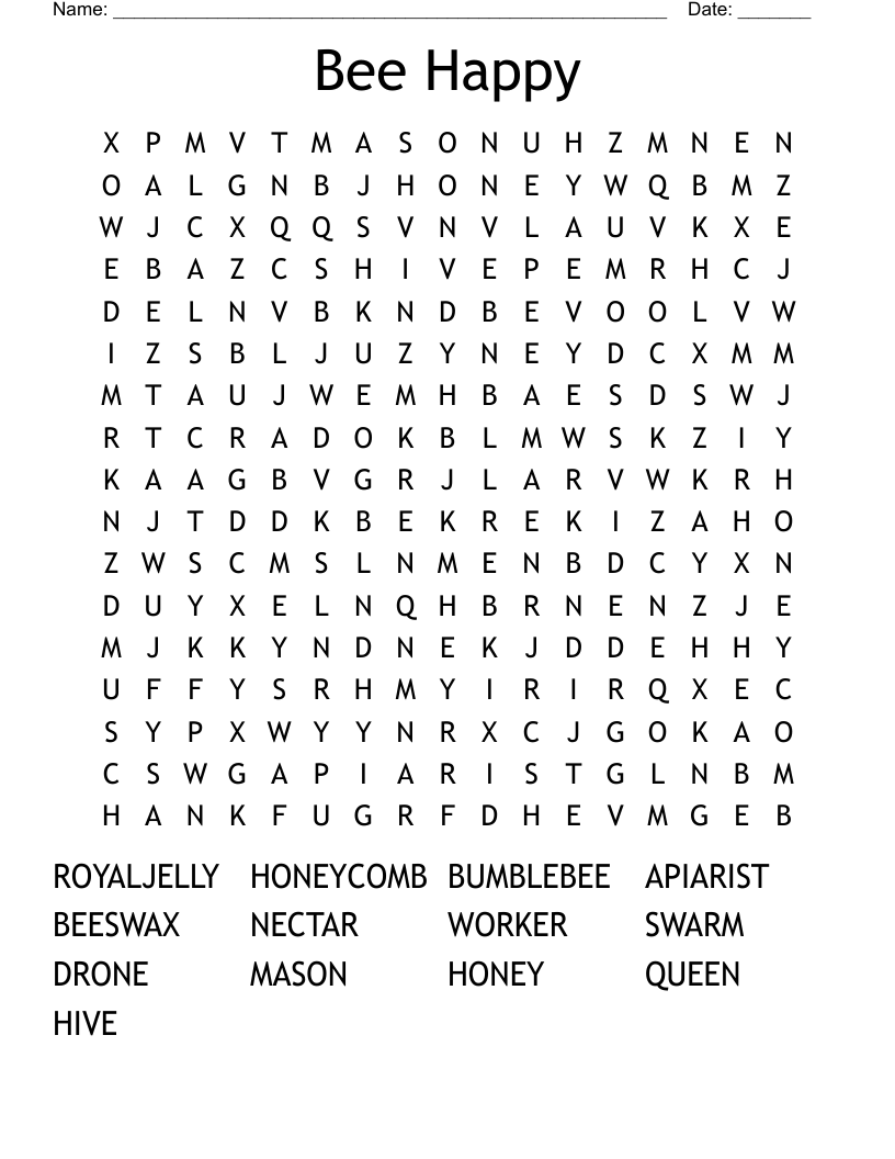Bee Happy Word Search