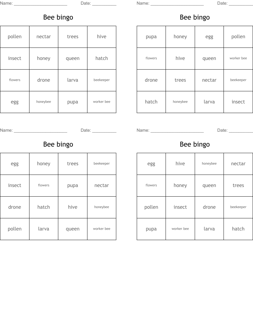Bee bingo