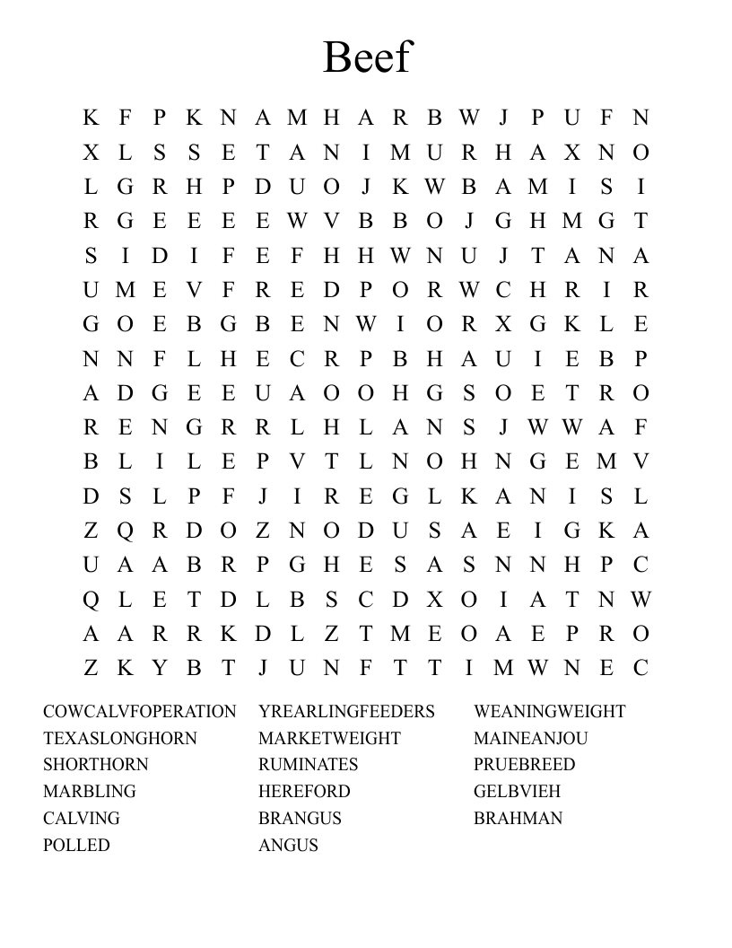 Beef Word Search
