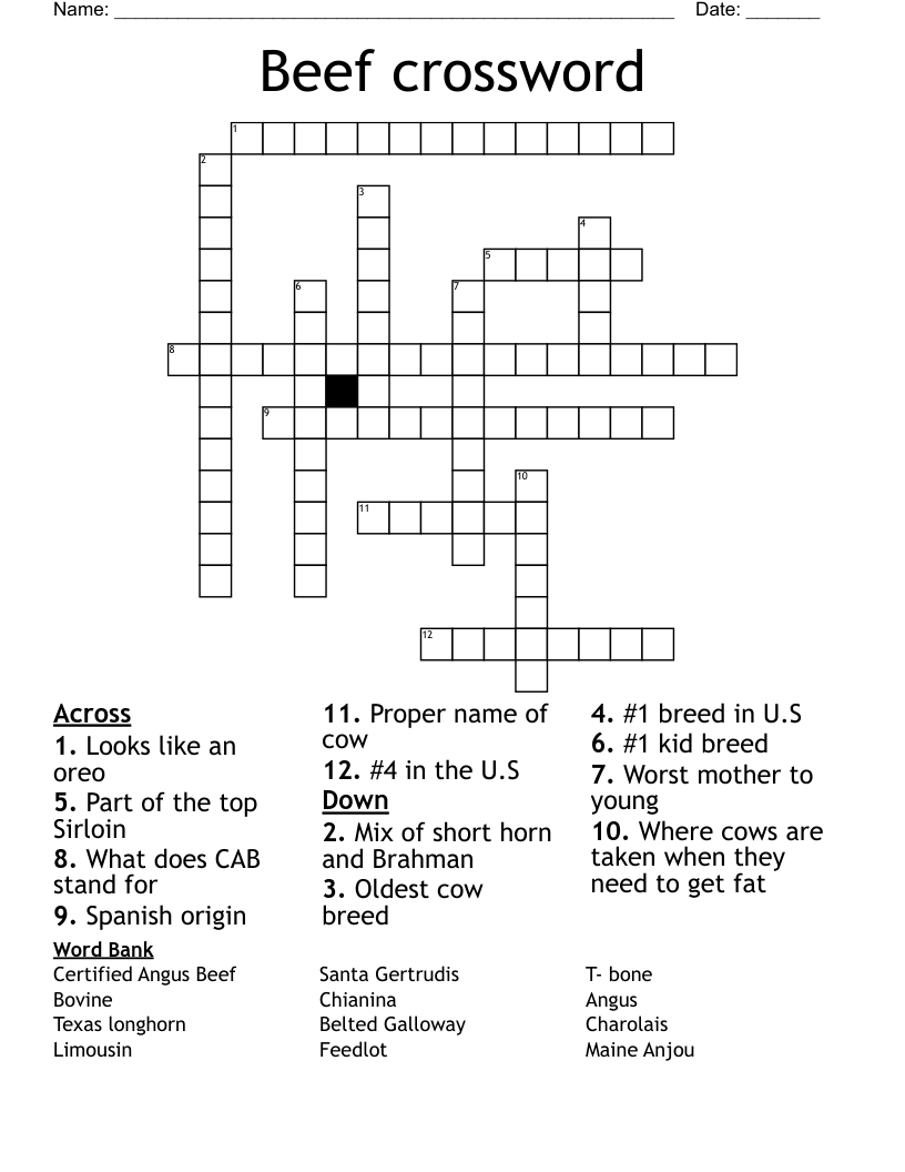 Beef crossword