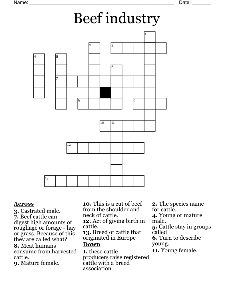 Beef industry Crossword