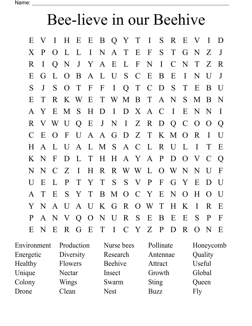 Bee-lieve in our Beehive Word Search