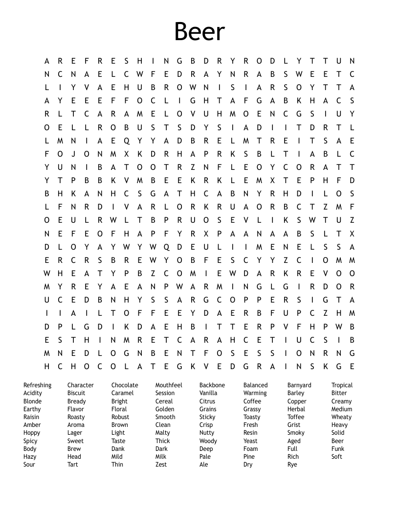 Beer Word Search