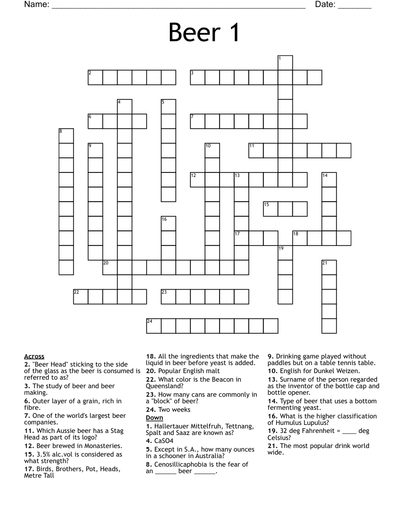 Beer 1 Crossword