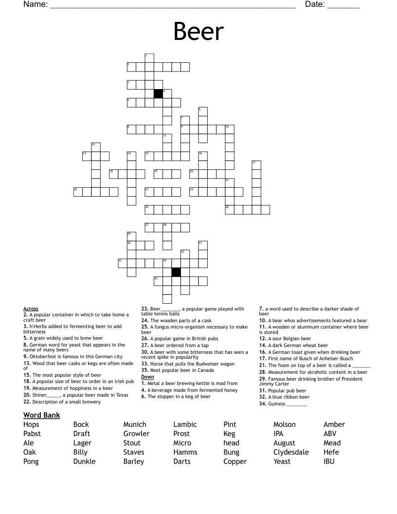 Beer Crossword