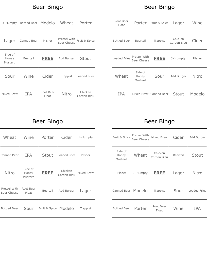 Beer Bingo