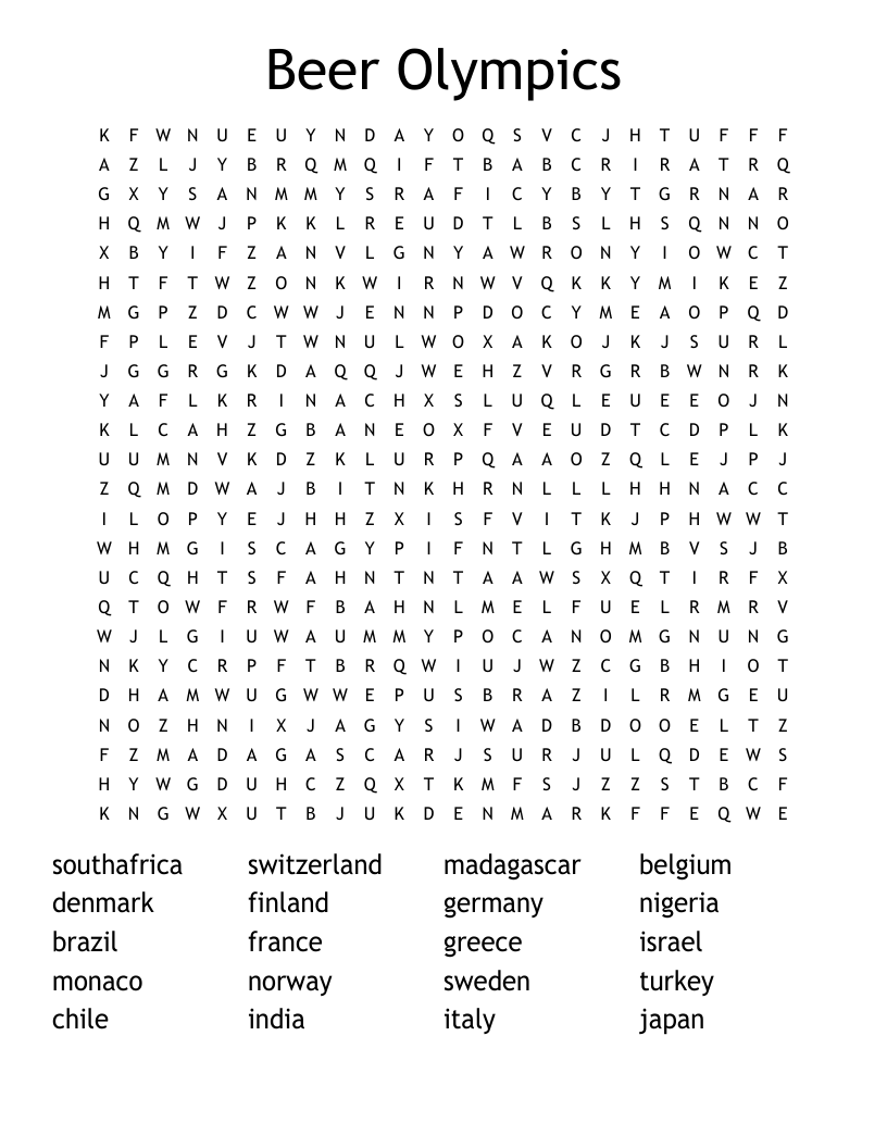 Beer Olympics Word Search