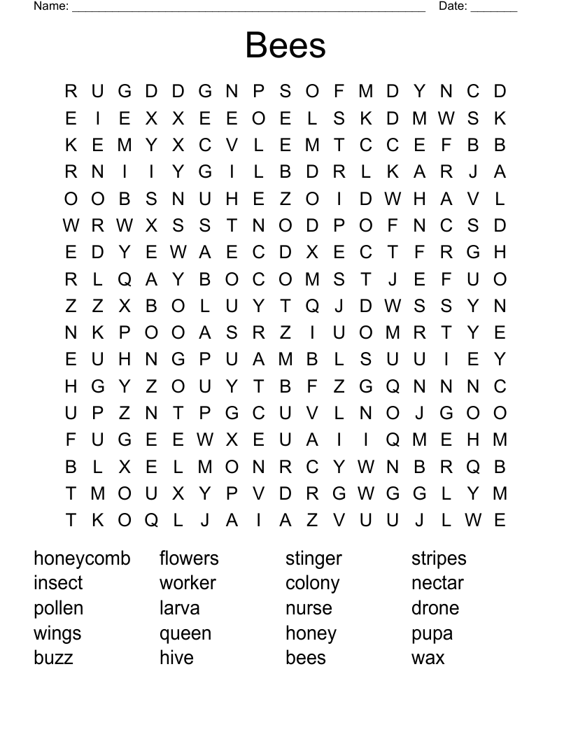 Bees Word Search