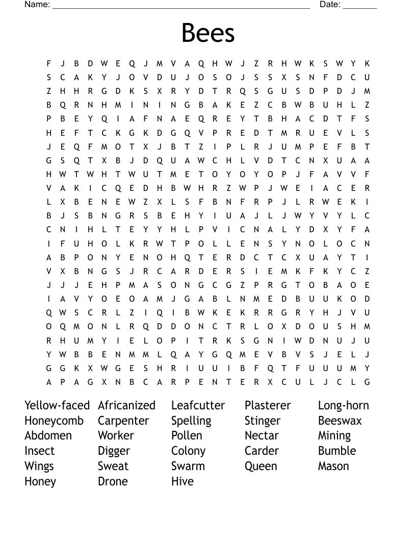Bees Word Search
