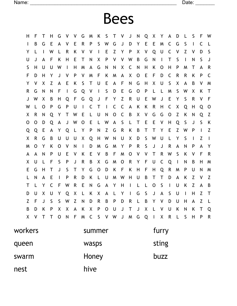 Bees Word Search