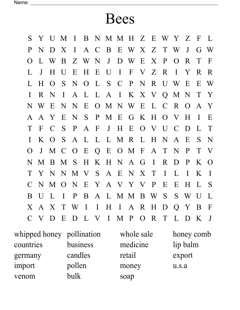 Bees Word Search