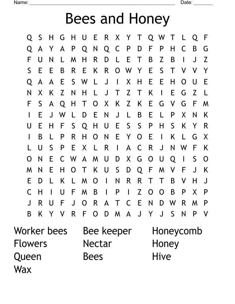 Bees and Honey Word Search