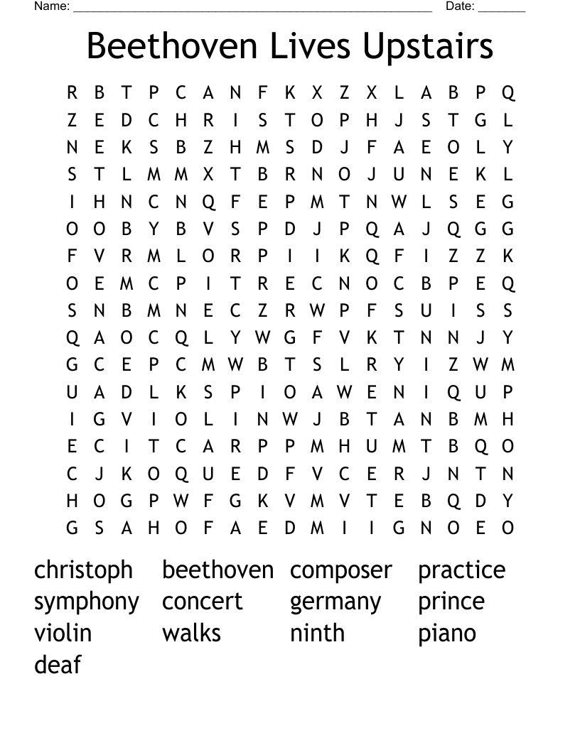 Beethoven Lives Upstairs Word Search