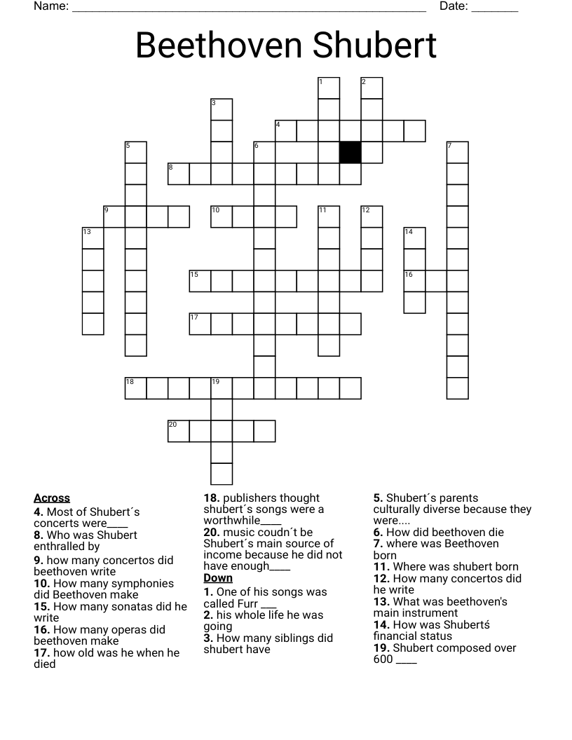 Beethoven Shubert Crossword