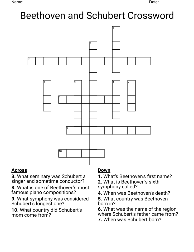 Beethoven and Schubert Crossword