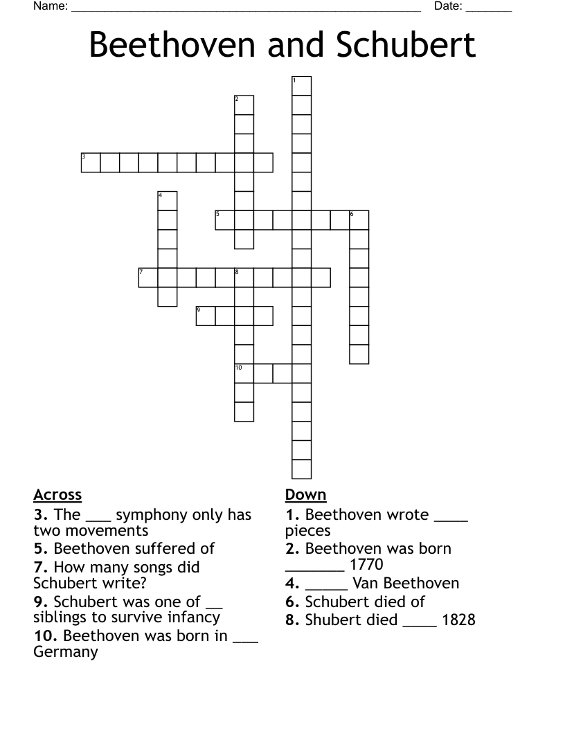 Beethoven and Schubert  Crossword