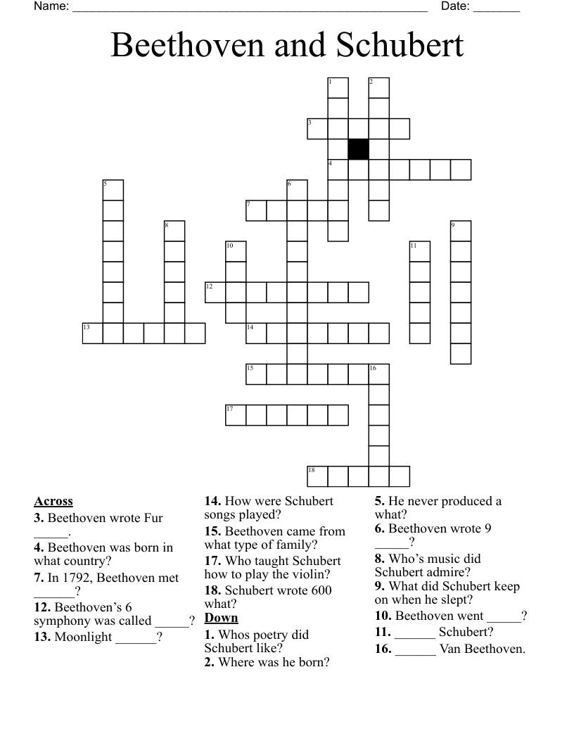 Beethoven and Schubert  Crossword