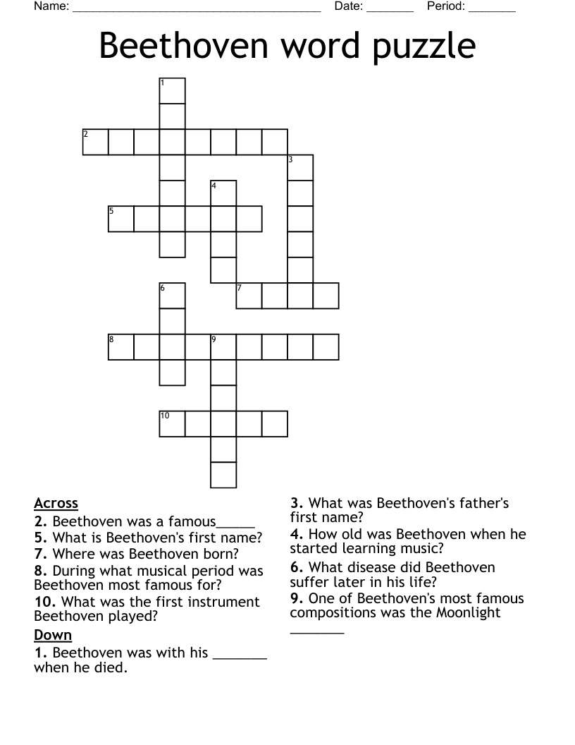 Beethoven word puzzle Crossword
