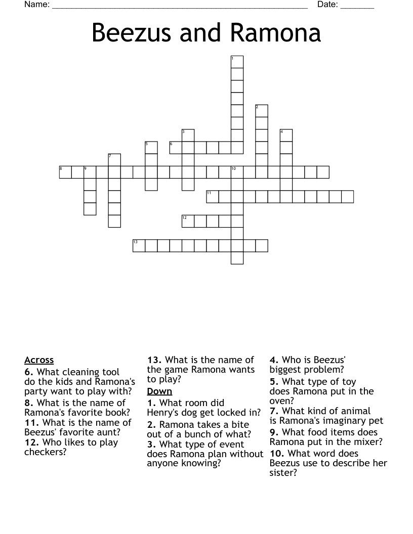 Beezus and Ramona Crossword