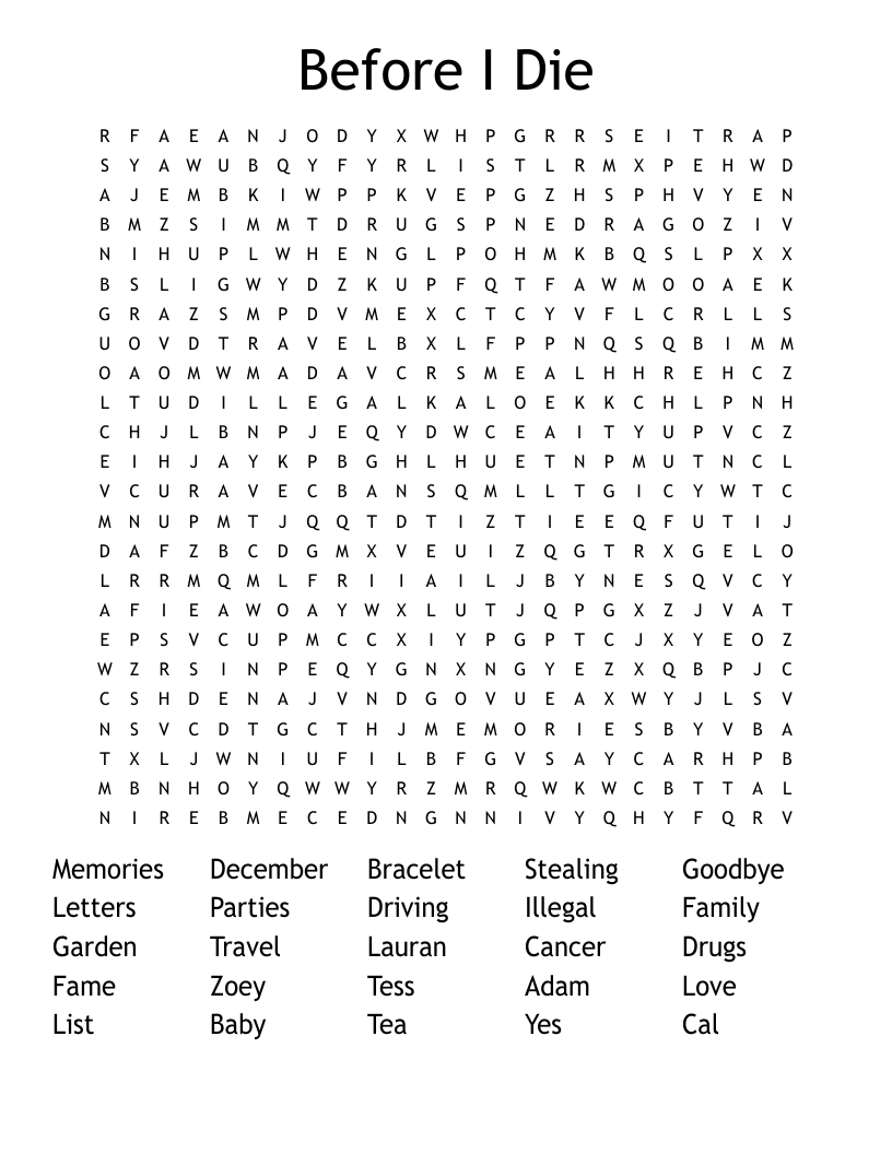 Before I Die Word Search
