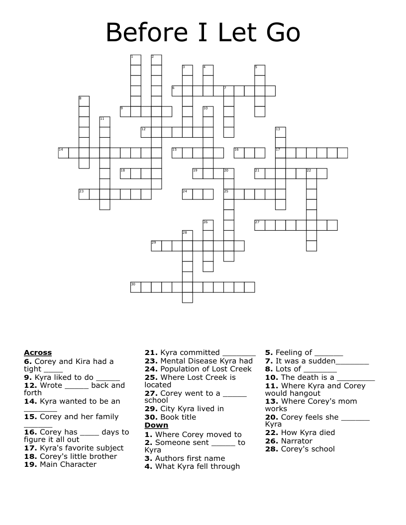 Before I Let Go  Crossword