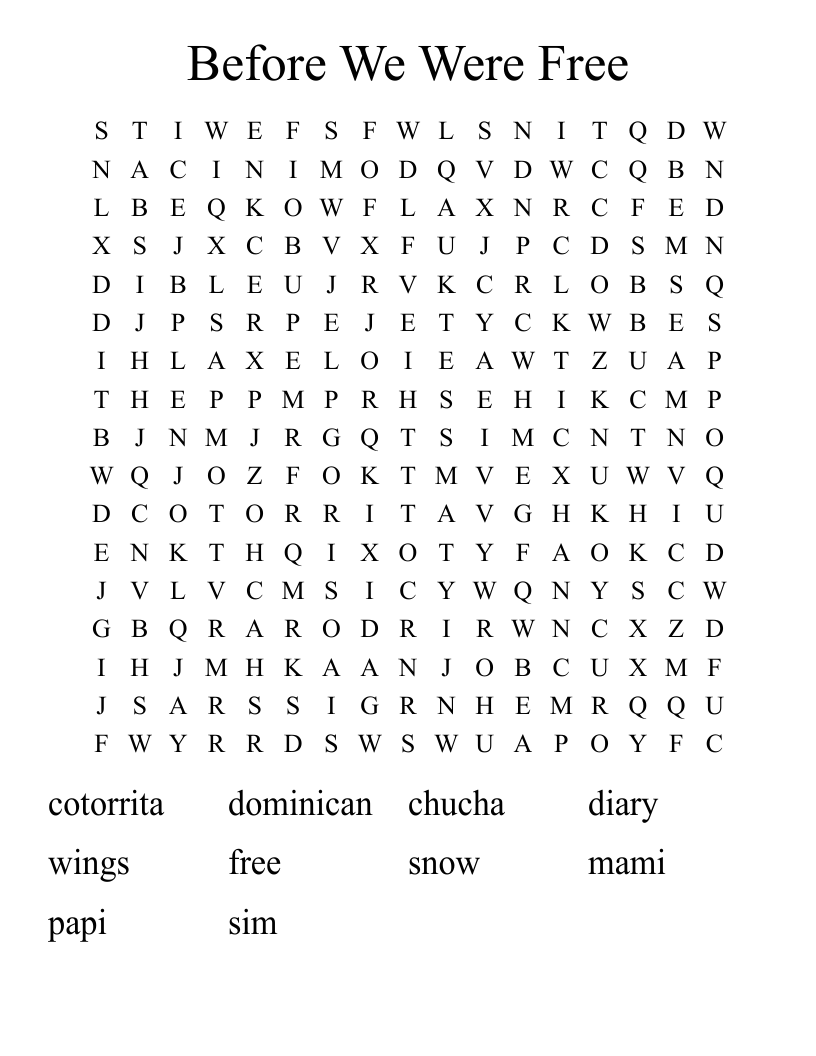 Before We Were Free Word Search