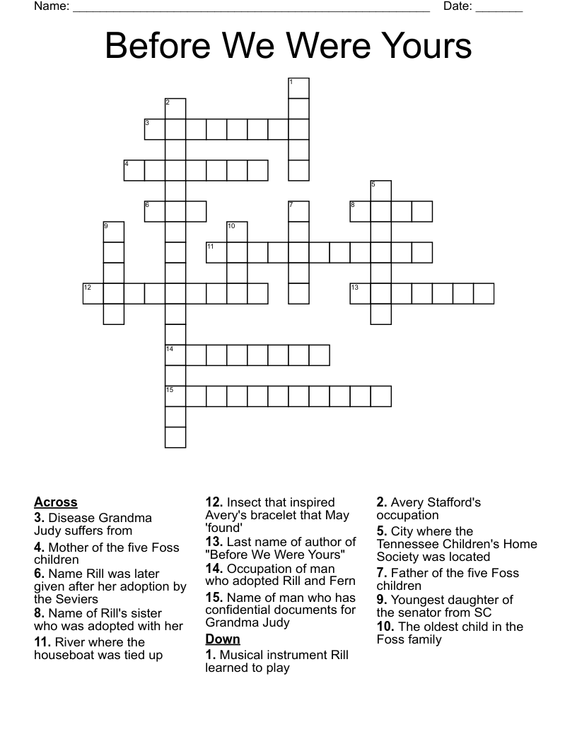 Before We Were Yours Crossword