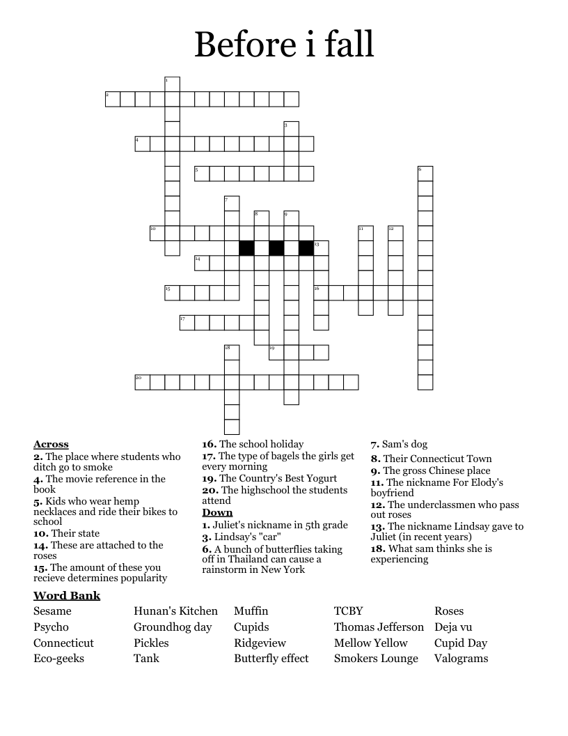Before i fall Crossword