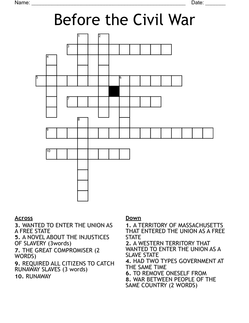 Before the Civil War Crossword