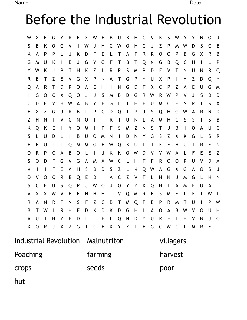 Before the Industrial Revolution Word Search