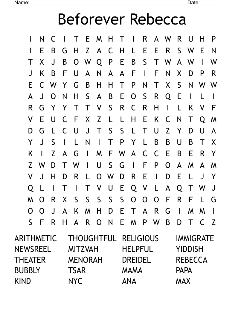 Beforever Rebecca Word Search
