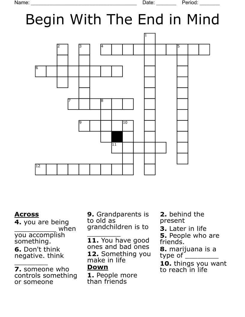 Begin With The End in Mind Crossword