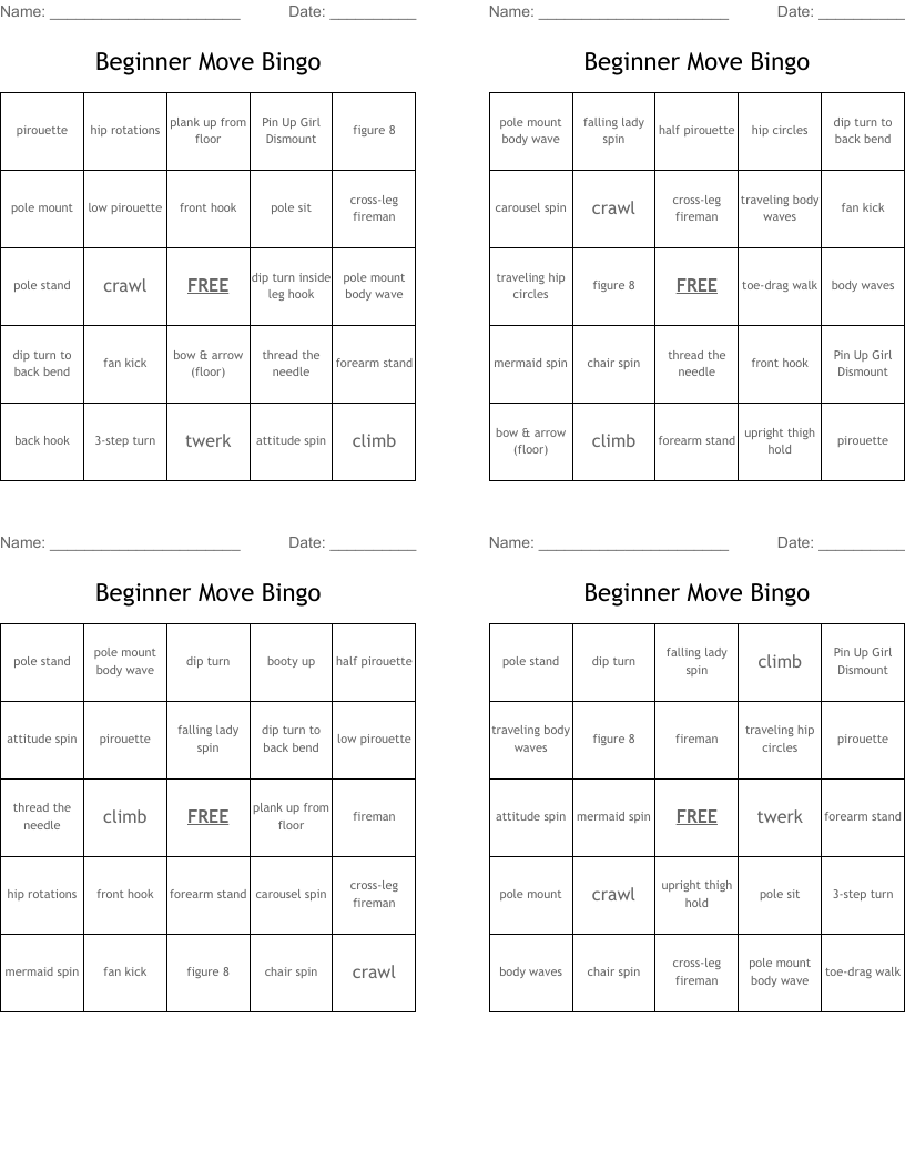 Beginner Move Bingo