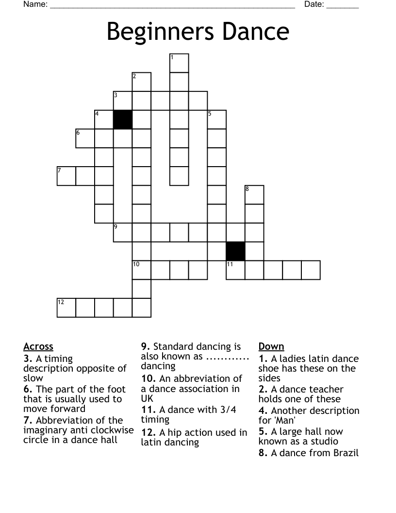 Beginners Dance Crossword