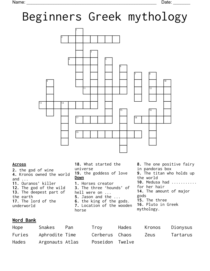 Beginners Greek mythology Crossword