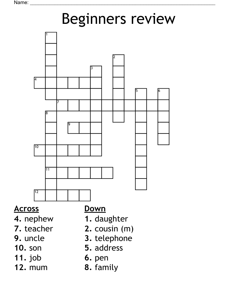 Beginners review Crossword