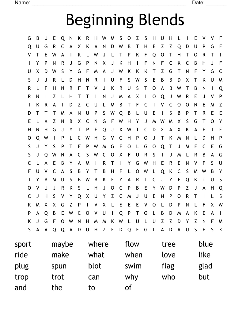 Beginning Blends Word Search