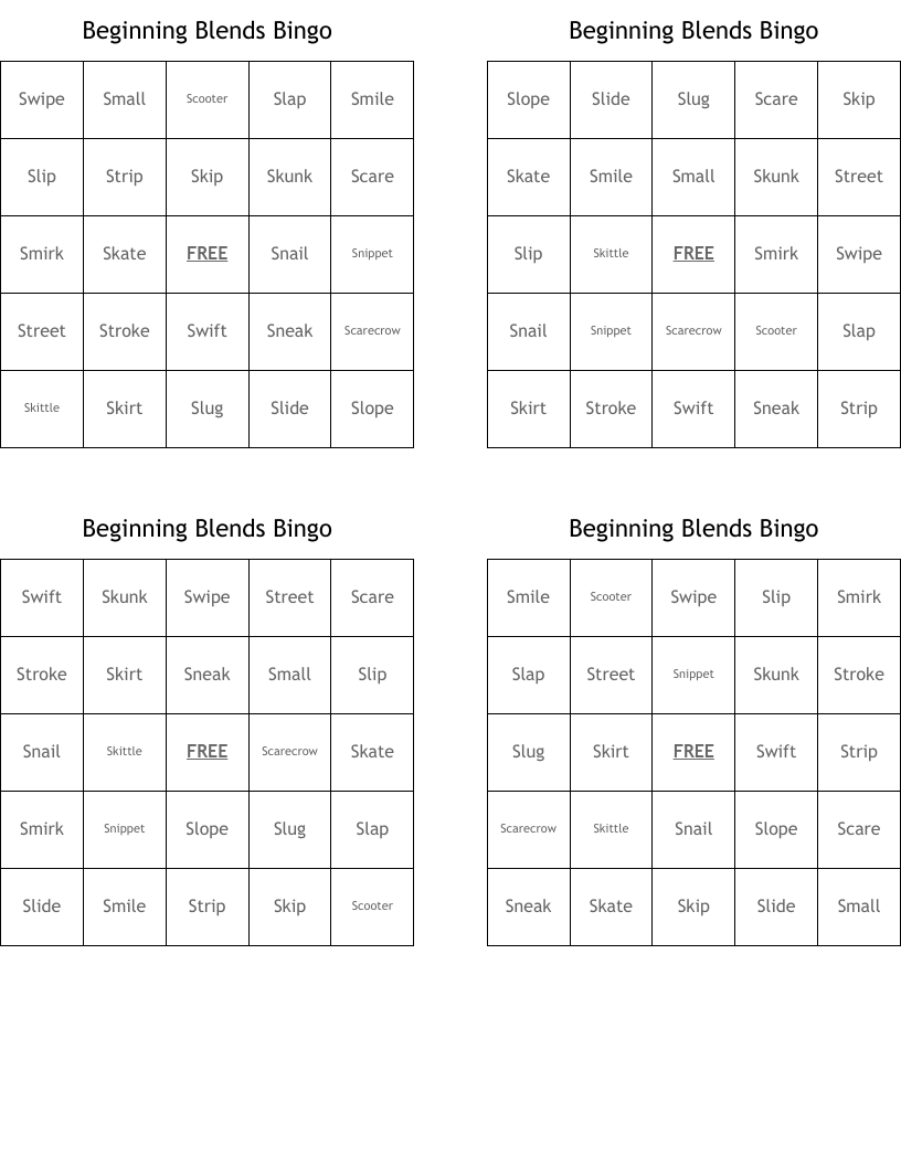Beginning Blends Bingo