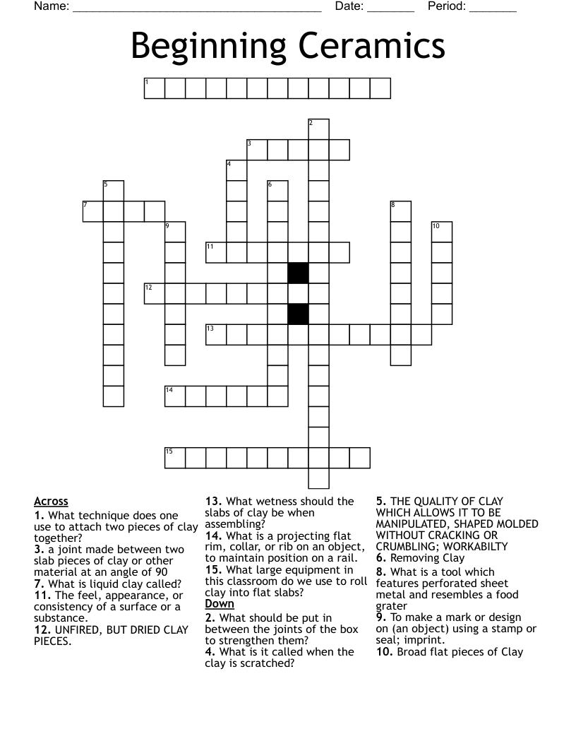 Beginning Ceramics Crossword