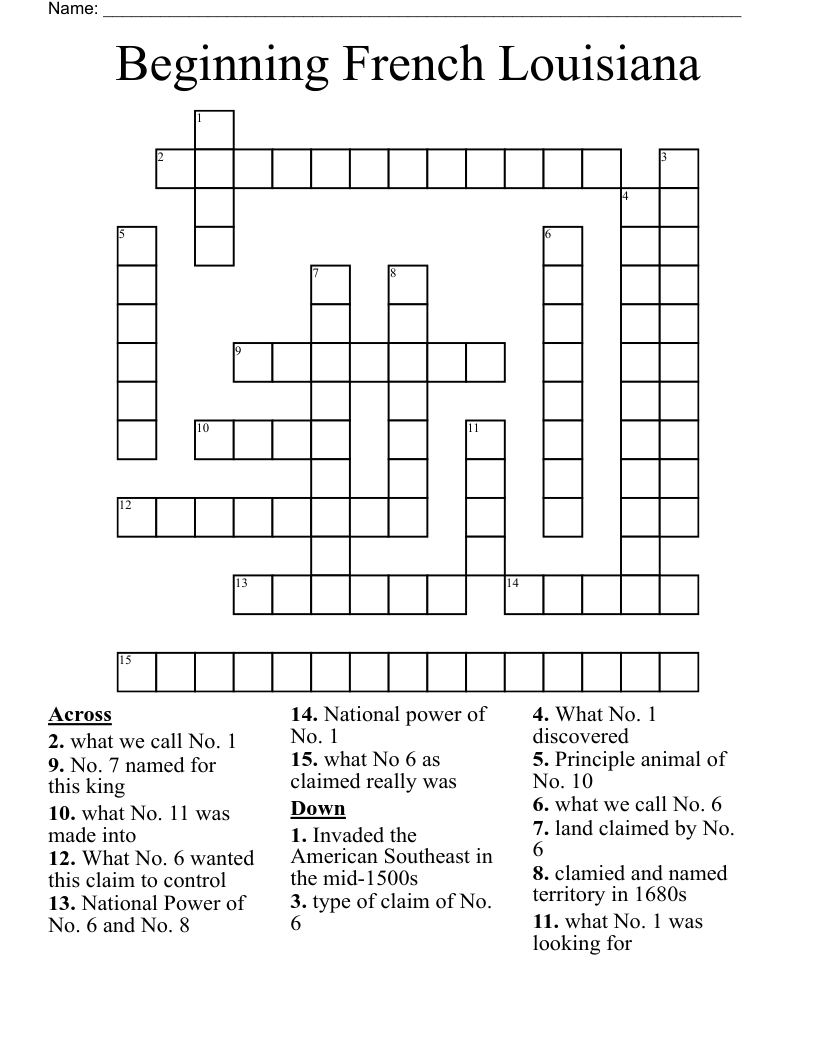 Beginning French Louisiana  Crossword