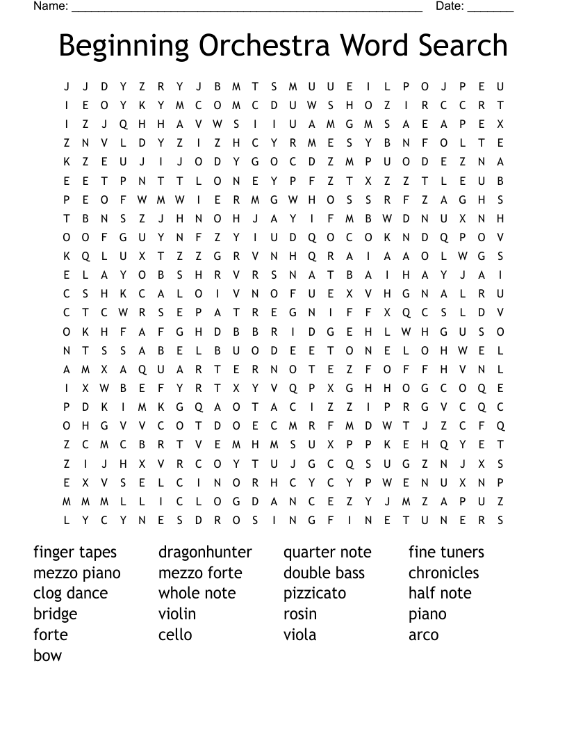 Beginning Orchestra Word Search