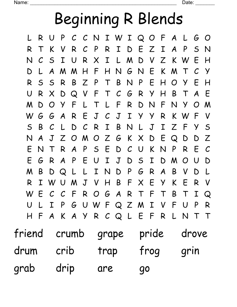 Beginning R Blends Word Search