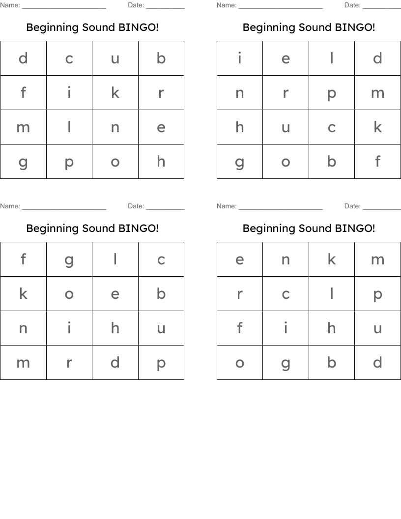 Beginning Sound BINGO!