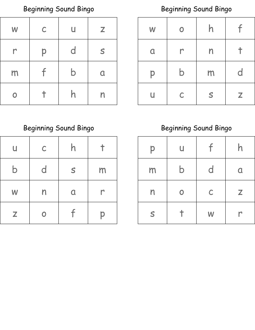 Beginning Sound Bingo